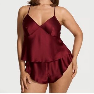 Victoria’s Secret Satin Open Back Cami & Shorts SET -NWT -XL- Sangria Red